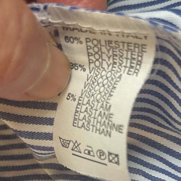 Striped Blue and White shirt with Floral Embroidery.  Size M - Picture 8 of 11